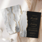 Moderne Agate Grijs Wit Goud Donkere Trouw Kaart