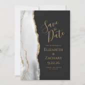 Moderne Agate Grijs Wit Goud Kleur 'Save the Date' Aankondiging (Voorkant)