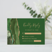 Moderne Agate Hunter Green Gold Wedding RSVP-Kaart RSVP Kaartje (Staand voorkant)
