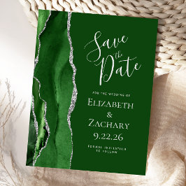 Moderne Agate Jager Groen Zilver Save the Date Aankondigingskaart