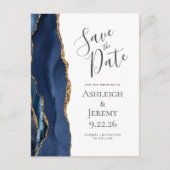 Moderne Agate Navyblauw Goud Blank Save the Date Briefkaart (Voorkant)