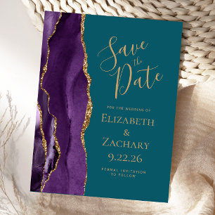 Moderne Agate Paars Goud Teal Save the Date Aankondigingskaart