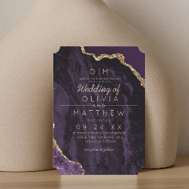 Moderne Agate Paarse Gouden Trouw Elegante Monogra Kaart