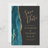 Moderne Agate Teal Gouden Donkere Trouw Save the D Kaart (Voorkant)