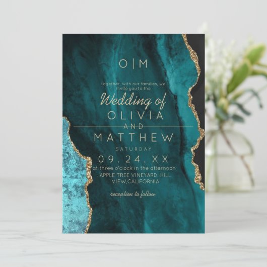 Moderne Agate Turquoise bruiloft Kaart (Staand voorkant)