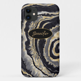 Moderne Agate Zwart & Goud Kristal Personaliseer Case-Mate iPhone Case