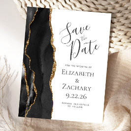 Moderne Agate Zwart Goud Save the Date Aankondigingskaart