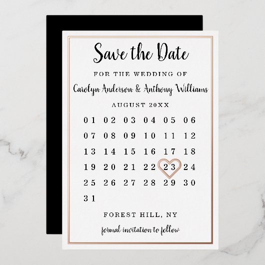 Moderne agenda slaat de werkelijke datum op folie uitnodiging (Voorkant / Achterkant)