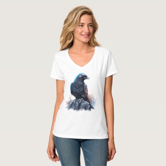 Moderne AI-gegenereerde Dark Raven T-shirt (Voorkant volledig)
