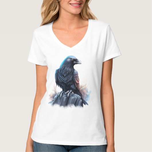 Moderne AI-gegenereerde Dark Raven T-shirt (Voorkant)