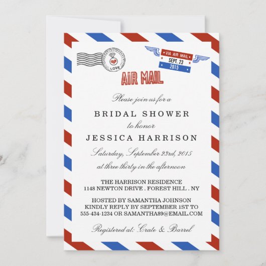 Moderne Airmail Bridal Shower-uitnodigingen Kaart (Voorkant)