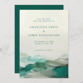 Moderne Alcoholinkt Groene Abstracte Bruiloft Save The Date (Voorkant / Achterkant)