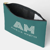 Moderne Alexandriet Teal Geometrische Monogram Etui (Open)