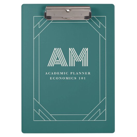 Moderne Alexandriet Teal Geometrische Monogram Klembord (Voorkant)