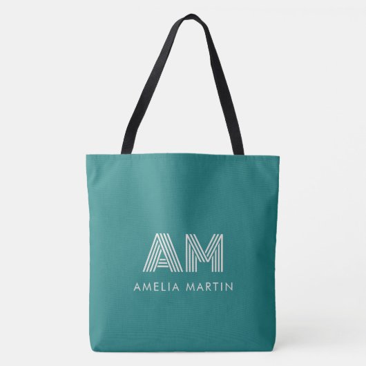 Moderne Alexandrite Teal Geometrische Monogram Can Tote Bag (Voorkant)