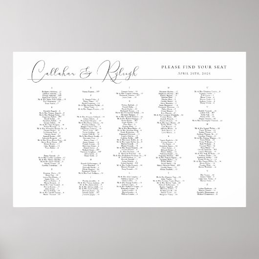 Moderne alfabetische weddingstoelengrafiek poster (Voorkant)