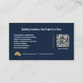 Moderne Algemene Aannemer Blauwe Gouden QR-code Visitekaartje (Achterkant)