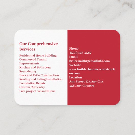 Moderne algemene aannemer visitekaartje (Achterkant)