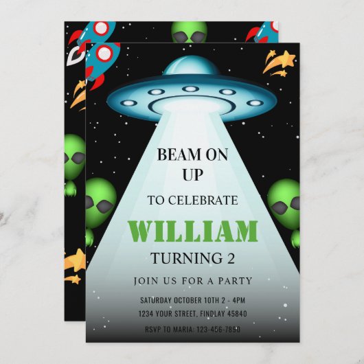 Moderne Alien Verjaardag uitnodiging (Voorkant / Achterkant)