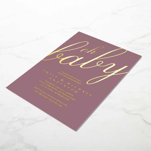 Moderne All-in-1 GOLD FOIL Dusty Roos BABY SHOWER Folie Uitnodiging (Gedraaid)