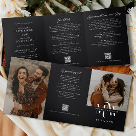 Moderne All In One Details RSVP QR Code Trouwen Drieluik Uitnodiging