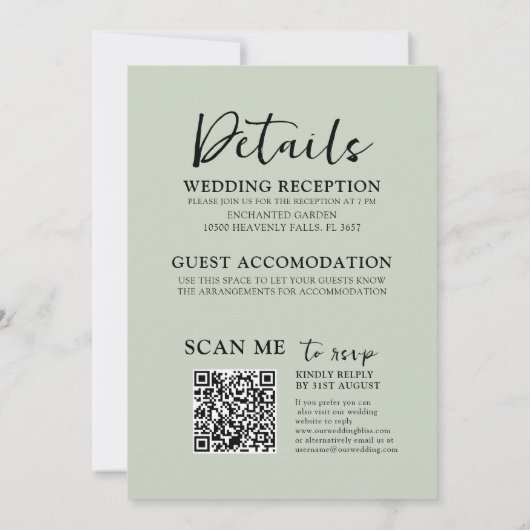 Moderne All-in-One Eucalyptus Green Gold Wedding Kaart (Achterkant)