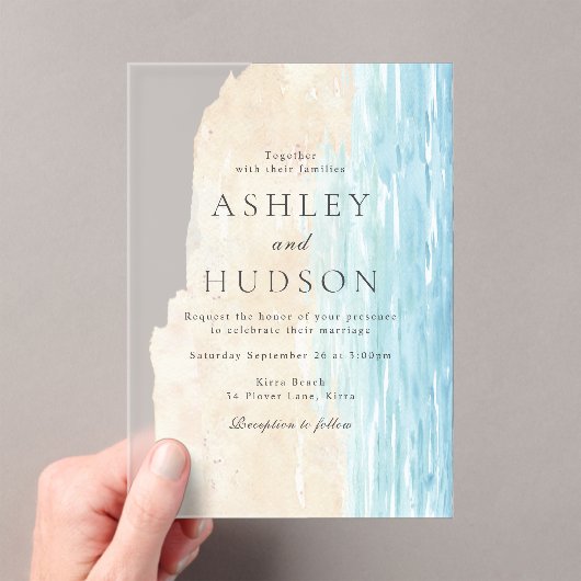 Moderne All Seasons Beach Wedding Acryl Uitnodigingen (Insitu (Draagbaar))