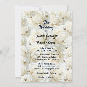 Moderne All White Full Bloom Rozen Pearl Wedding Kaart