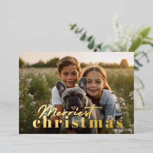 Moderne Allerfeestelijkste Kerstmis Minimal 1 Foto Folie Feestdagenkaart (Staand Voorkant)