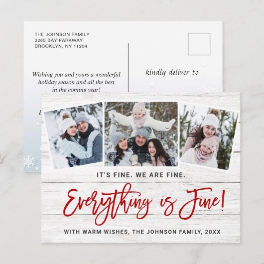 Moderne Alles is fijn kerstfeest 3 foto Briefkaart (Voorkant / Achterkant)