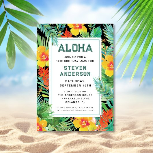 Moderne Aloha Tropische Luau Verjaardag Kaart