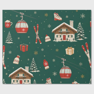 Moderne Alpen Après-Ski Kerst Alpen Dennengroen In Cadeaupapier