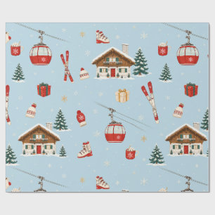 Moderne Alpen Après-Ski Kerstmis Poederblauw Inpak Cadeaupapier