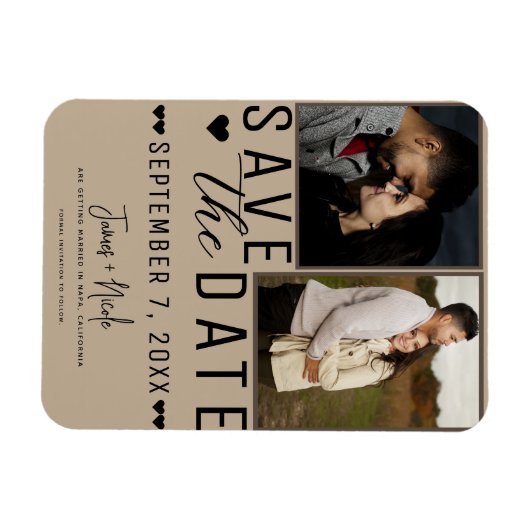 Moderne amandel Beige Save the Date 2 Foto Bruilof Magneet (Horizontaal)