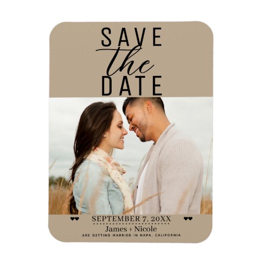 Moderne Amandel Beige Save the Date Trouwfoto Magneet (Verticaal)