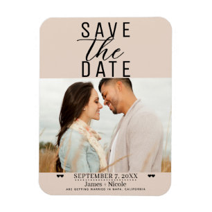 Moderne Amandel Bisque Save the Date Huwelijksfoto Magneet
