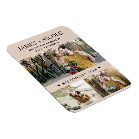 Moderne Amandelbisque Save the Date Wedding 3 Foto Magneet (Rechterzijde)