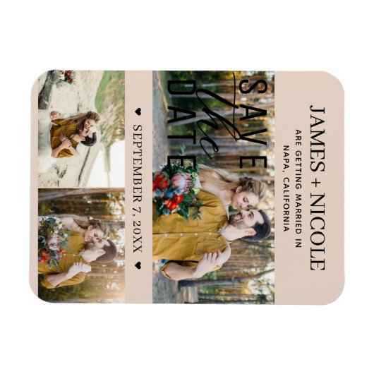 Moderne Amandelbisque Save the Date Wedding 3 Foto Magneet (Horizontaal)