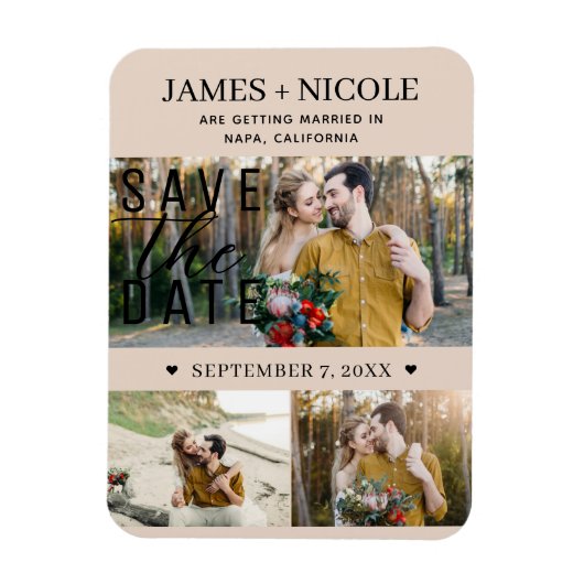 Moderne Amandelbisque Save the Date Wedding 3 Foto Magneet (Verticaal)