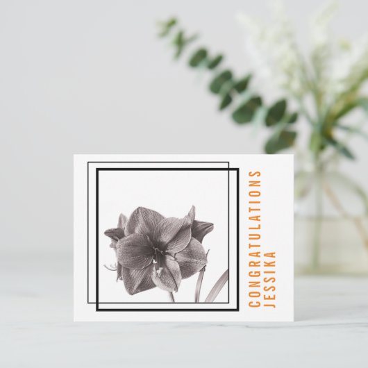 Moderne Amaryllis Bloem Oranje Briefkaart (Staand voorkant)