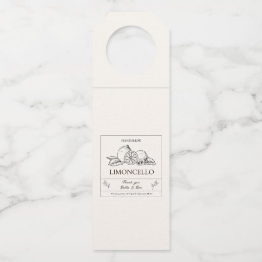 Moderne ambachtelijke ambachtelijke citroen bruilo flessenhanger (Voorkant)