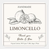 Moderne ambachtelijke citroen bruiloft Limoncello Vierkante Sticker (Voorkant)