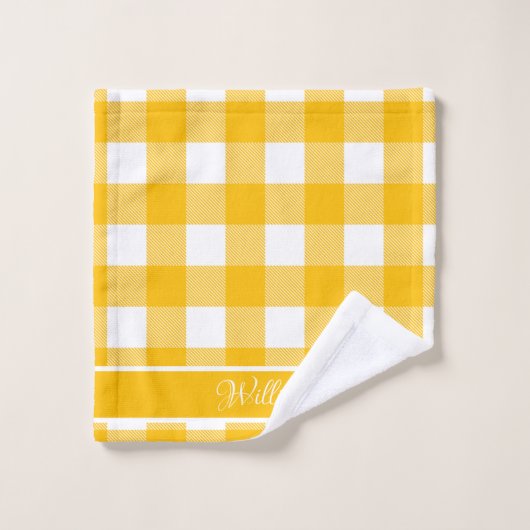 Moderne Amber Geel Witte Buffalo Checks Bad Handdoek (Wasdoekje)
