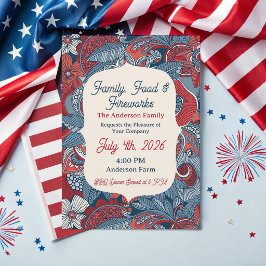 Moderne Amerikaanse Paisley Vierde Juli Uitnodigin Kaart