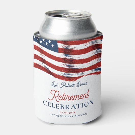 Moderne Amerikaanse vlag 4 juli Legerpensioen Blikjeskoeler (Blikje Voorkant)