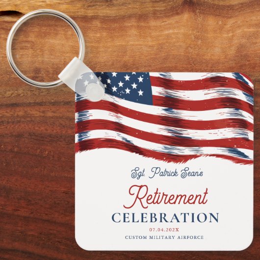 Moderne Amerikaanse vlag 4 juli Legerpensioen Sleutelhanger (Voorkant)