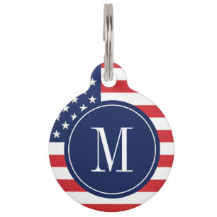 Moderne Amerikaanse vlag met monogram  Huisdierpenning