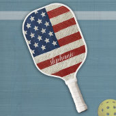 Moderne Amerikaanse vlag met Trendy Script Name Pickleball Paddle