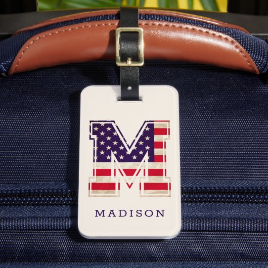 Moderne Amerikaanse vlag monogram M Bagagelabel (Voorkant Insitu 2)