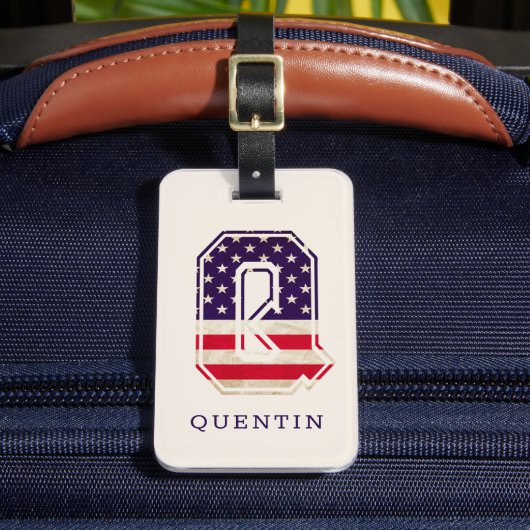 Moderne Amerikaanse vlag Monogram Q Bagagelabel (Voorkant Insitu 2)
